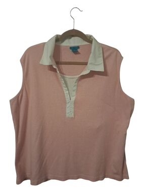 In Focus 3X Blush Pink Sleeveless Polo Top with White Collar